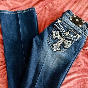 Miss Me Signature Bootcut Jeans Size 28 Embellished Cross Pocket Rhinestone Flap
